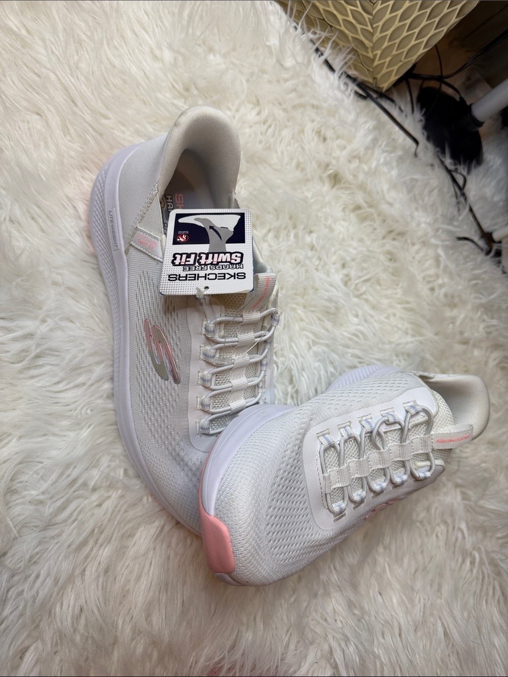Skechers Women's White Athletic Sneakers with Pink Accents